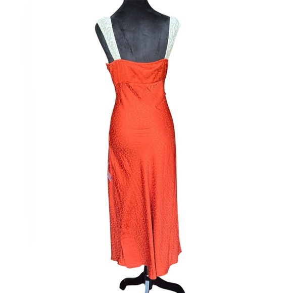 Lush Colorblock Copper Orange & Cream Satin Maxi Slipdtesd Size L NWT - Picture 3 of 6